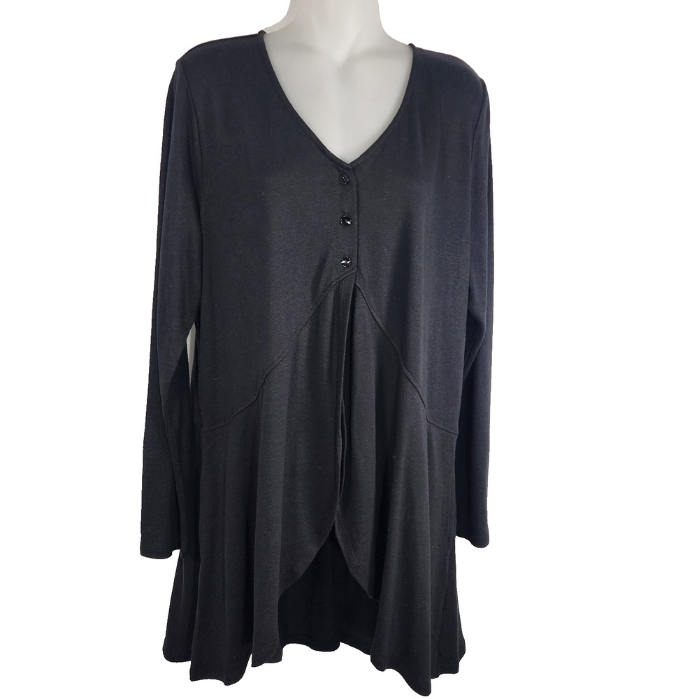 LOGO by Lori Goldstein Womens Knit Cardigan Cascade Front L Black Linen A350583